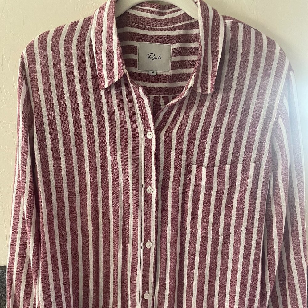 Rails Charli Bordeaux Striped Button Front Shirt … - image 1